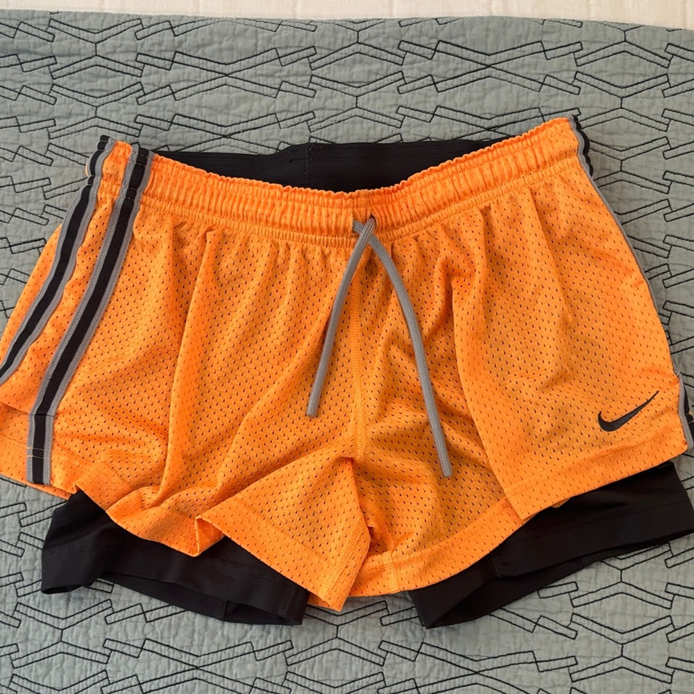 Nike Women's Orange and Black Athletic Shorts